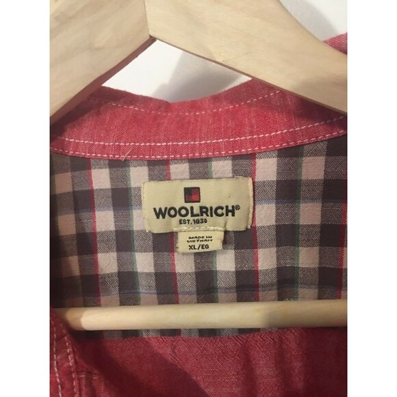 WOOLRICH Button Shirt ~‎ Men XL Red Short Sleeve Chambray Cotton Work Wear - Picture 2 of 6